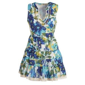 Blue floral embellished scoop neck dress